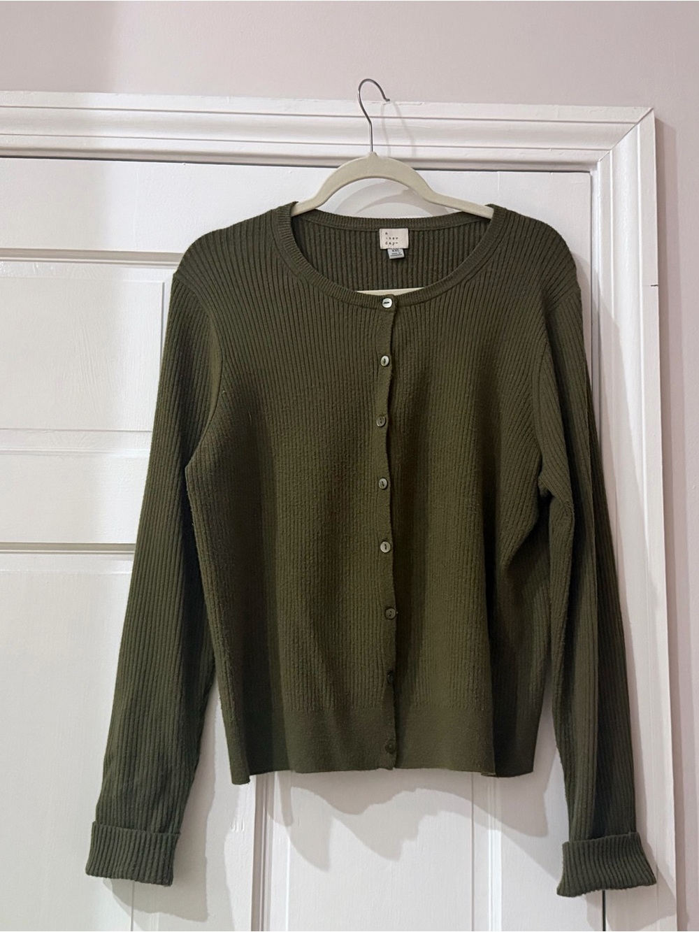 a new day Olive Ribbed Button-Front Cardigan